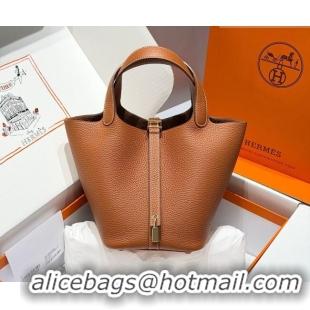 Discount Hermes Picotin Lock Mini Bag 18cm in Germany and Clemence TC Leather 4056 Brown/Gold 2026 (Half Handmade)
