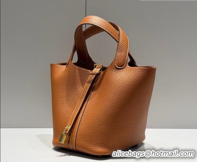 Discount Hermes Picotin Lock Mini Bag 18cm in Germany and Clemence TC Leather 4056 Brown/Gold 2026 (Half Handmade)