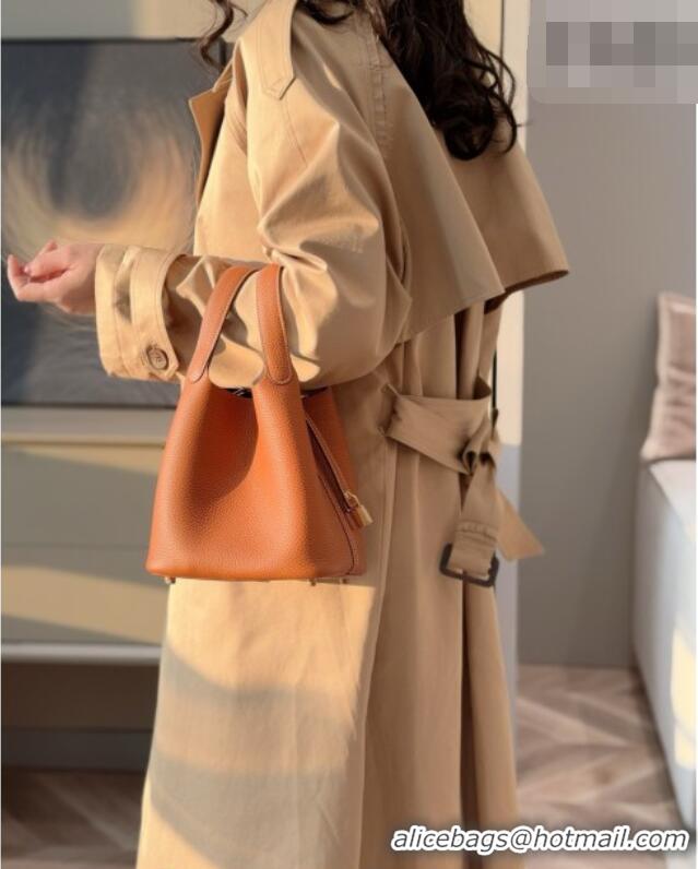 Discount Hermes Picotin Lock Mini Bag 18cm in Germany and Clemence TC Leather 4056 Brown/Gold 2026 (Half Handmade)