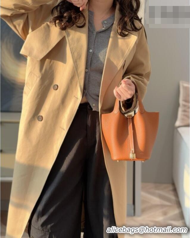 Discount Hermes Picotin Lock Mini Bag 18cm in Germany and Clemence TC Leather 4056 Brown/Gold 2026 (Half Handmade)