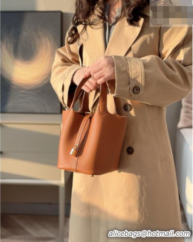 Discount Hermes Picotin Lock Mini Bag 18cm in Germany and Clemence TC Leather 4056 Brown/Gold 2026 (Half Handmade)