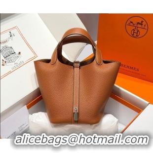 Top Design Hermes Picotin Lock Mini Bag 18cm in Germany and Clemence TC Leather 4056 Brown/Silver 2026 (Half Handmade)