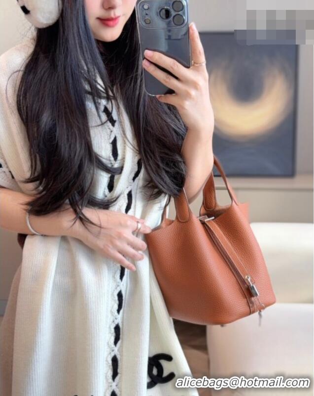 Top Design Hermes Picotin Lock Mini Bag 18cm in Germany and Clemence TC Leather 4056 Brown/Silver 2026 (Half Handmade)