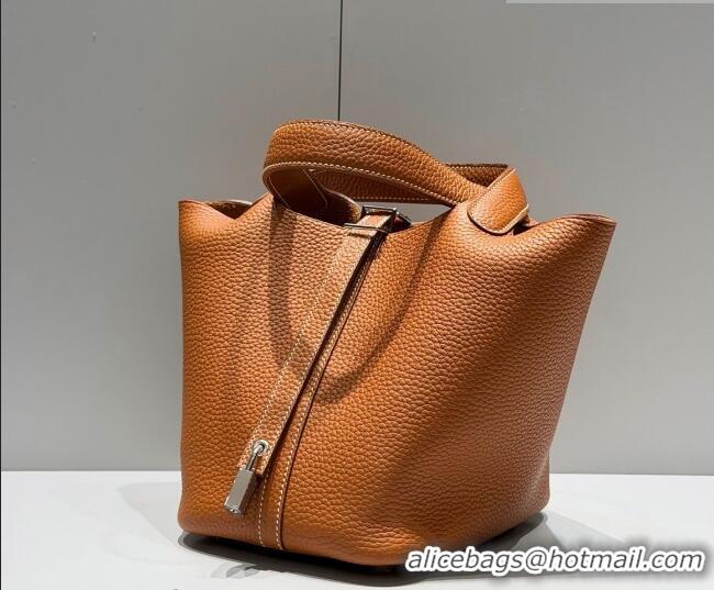 Top Design Hermes Picotin Lock Mini Bag 18cm in Germany and Clemence TC Leather 4056 Brown/Silver 2026 (Half Handmade)