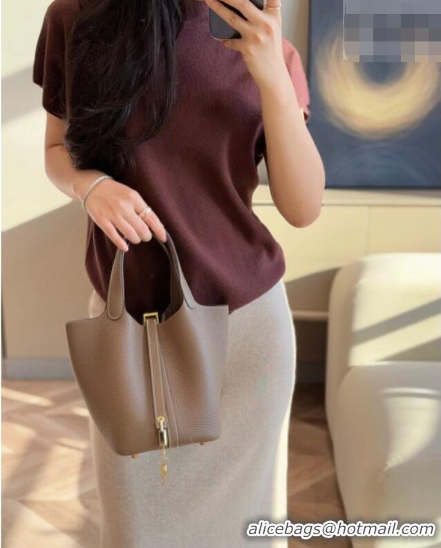 Promotional Hermes Picotin Lock Mini Bag 18cm in Germany and Clemence TC Leather 4056 Elephant Grey/Gold 2026 (Half Hand