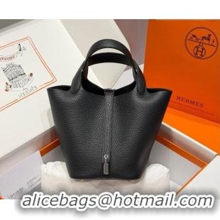 Low Price Hermes Picotin Lock Mini Bag 18cm in Germany and Clemence TC Leather 4056 Black/Silver 2026 (Half Handmade)
