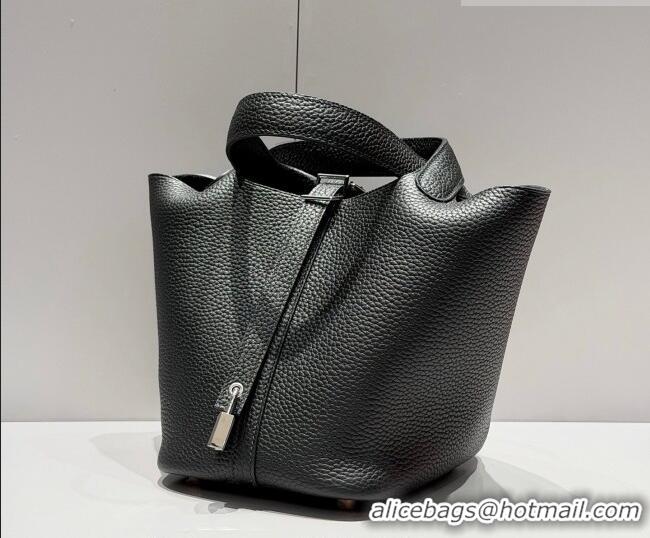 Low Price Hermes Picotin Lock Mini Bag 18cm in Germany and Clemence TC Leather 4056 Black/Silver 2026 (Half Handmade)
