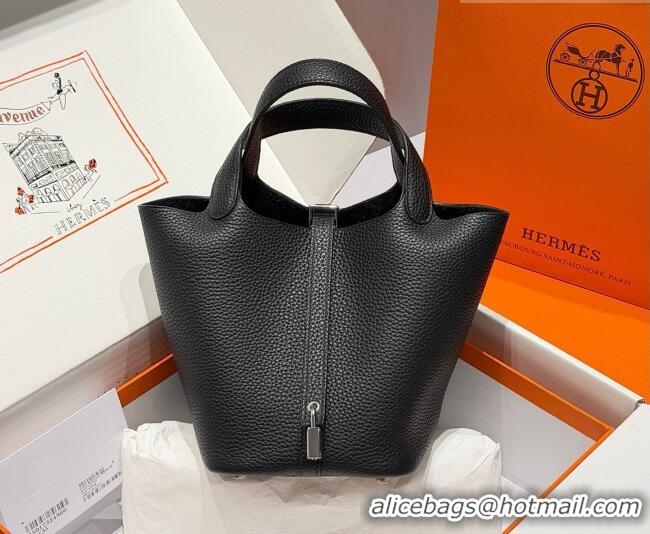 Low Price Hermes Picotin Lock Mini Bag 18cm in Germany and Clemence TC Leather 4056 Black/Silver 2026 (Half Handmade)