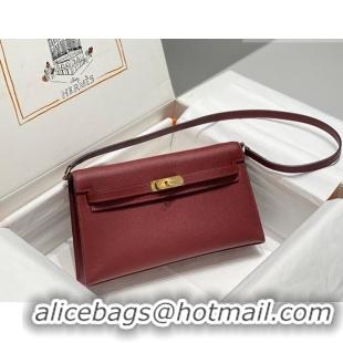 Buy Fashionable Hermes Kelly Elan Bag in Saffiano Cow Leather 4078 Burgundy/Gold 2026 (Half Handmade)