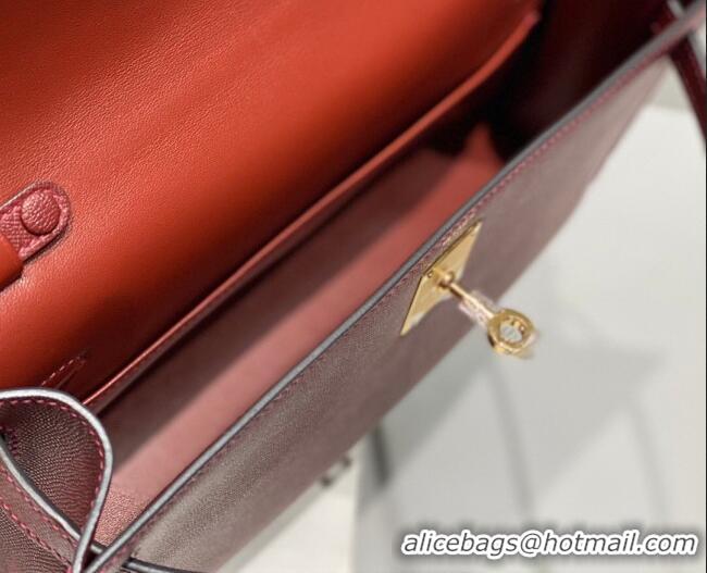 Buy Fashionable Hermes Kelly Elan Bag in Saffiano Cow Leather 4078 Burgundy/Gold 2026 (Half Handmade)