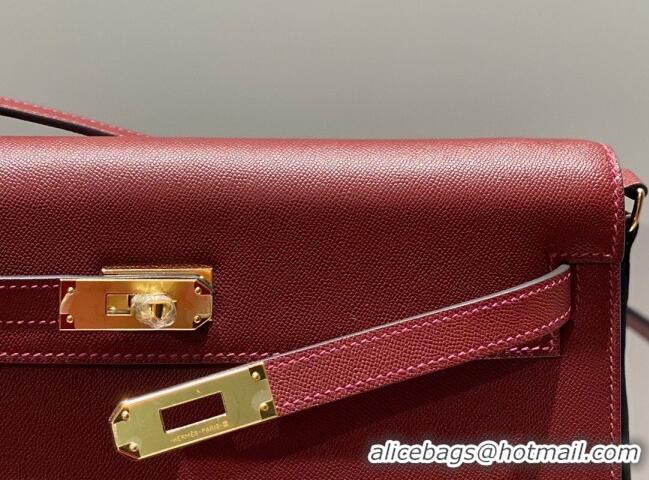 Buy Fashionable Hermes Kelly Elan Bag in Saffiano Cow Leather 4078 Burgundy/Gold 2026 (Half Handmade)