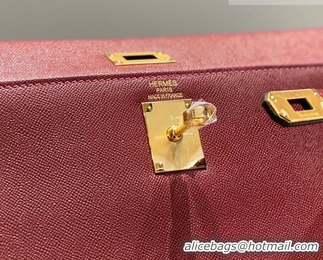 Buy Fashionable Hermes Kelly Elan Bag in Saffiano Cow Leather 4078 Burgundy/Gold 2026 (Half Handmade)