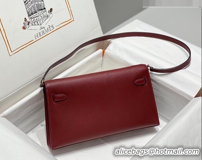 Buy Fashionable Hermes Kelly Elan Bag in Saffiano Cow Leather 4078 Burgundy/Gold 2026 (Half Handmade)