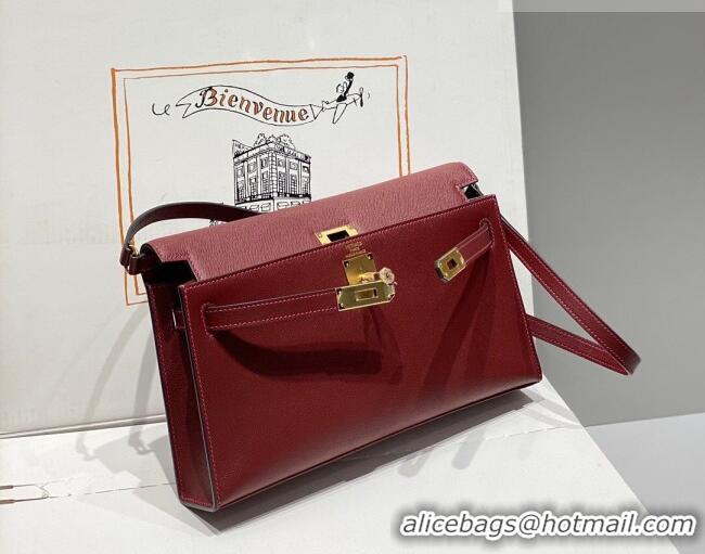 Buy Fashionable Hermes Kelly Elan Bag in Saffiano Cow Leather 4078 Burgundy/Gold 2026 (Half Handmade)