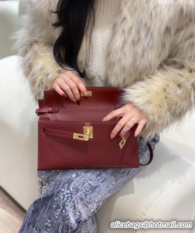 Buy Fashionable Hermes Kelly Elan Bag in Saffiano Cow Leather 4078 Burgundy/Gold 2026 (Half Handmade)