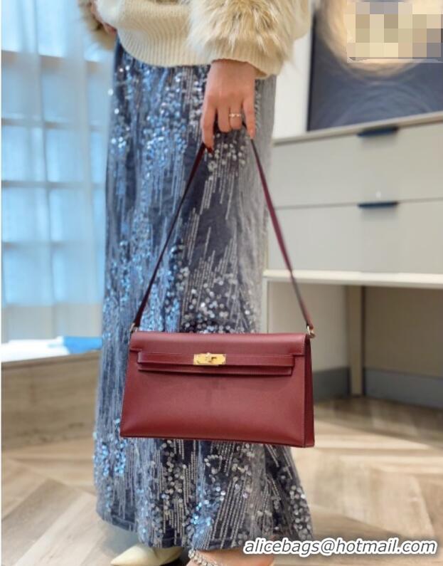 Buy Fashionable Hermes Kelly Elan Bag in Saffiano Cow Leather 4078 Burgundy/Gold 2026 (Half Handmade)