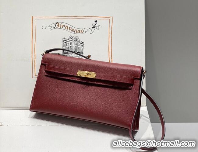 Buy Fashionable Hermes Kelly Elan Bag in Saffiano Cow Leather 4078 Burgundy/Gold 2026 (Half Handmade)