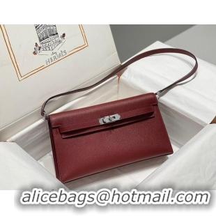 Cheapest Hermes Kelly Elan Bag in Saffiano Cow Leather 4078 Burgundy/Silver 2026 (Half Handmade)