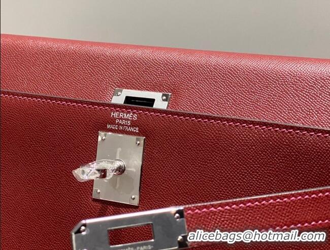 Cheapest Hermes Kelly Elan Bag in Saffiano Cow Leather 4078 Burgundy/Silver 2026 (Half Handmade)