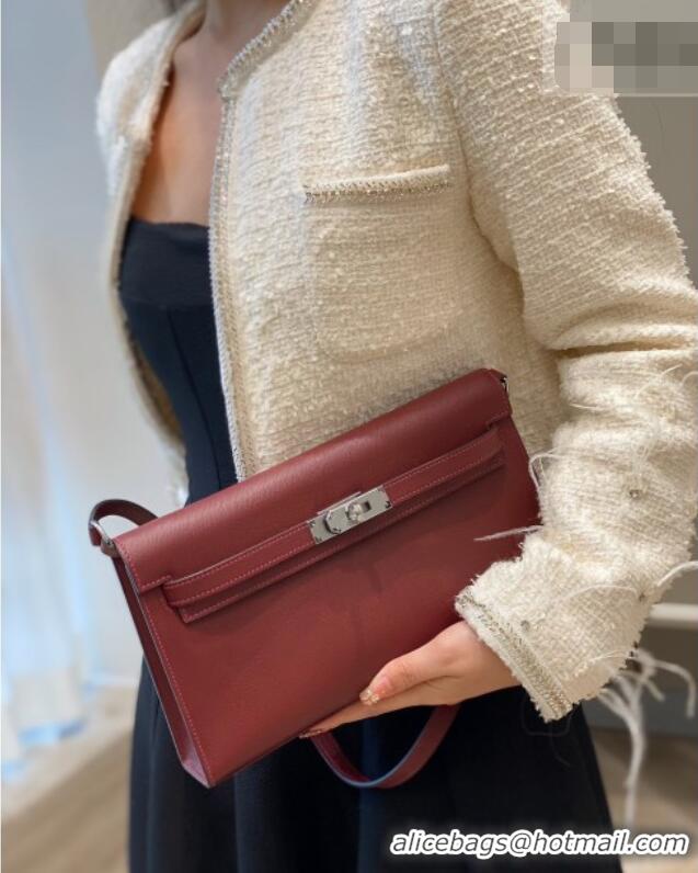 Cheapest Hermes Kelly Elan Bag in Saffiano Cow Leather 4078 Burgundy/Silver 2026 (Half Handmade)