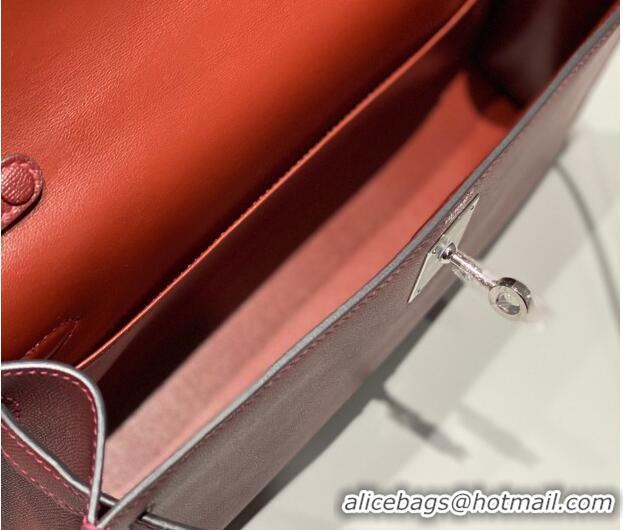 Cheapest Hermes Kelly Elan Bag in Saffiano Cow Leather 4078 Burgundy/Silver 2026 (Half Handmade)
