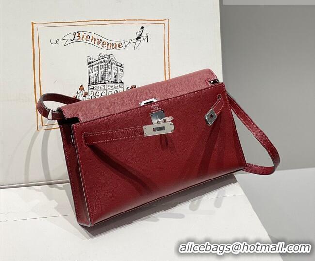 Cheapest Hermes Kelly Elan Bag in Saffiano Cow Leather 4078 Burgundy/Silver 2026 (Half Handmade)