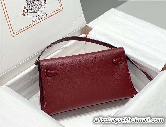 Cheapest Hermes Kelly Elan Bag in Saffiano Cow Leather 4078 Burgundy/Silver 2026 (Half Handmade)