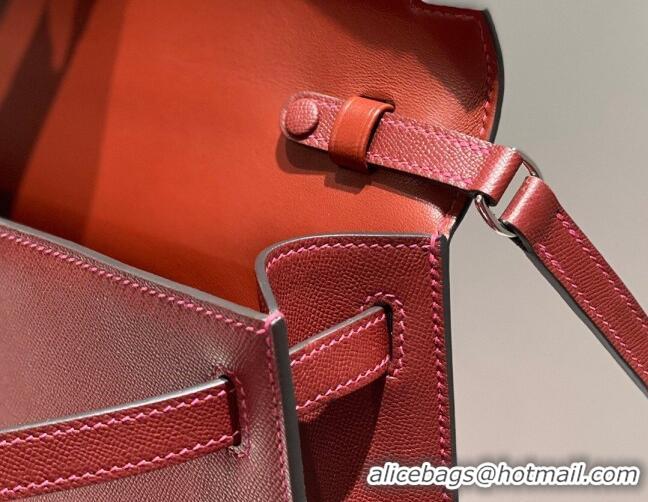 Cheapest Hermes Kelly Elan Bag in Saffiano Cow Leather 4078 Burgundy/Silver 2026 (Half Handmade)