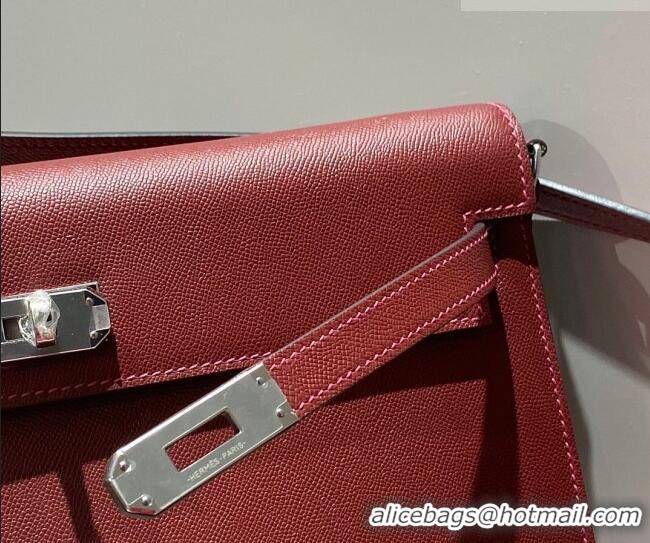 Cheapest Hermes Kelly Elan Bag in Saffiano Cow Leather 4078 Burgundy/Silver 2026 (Half Handmade)
