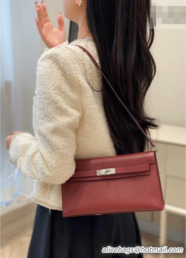 Cheapest Hermes Kelly Elan Bag in Saffiano Cow Leather 4078 Burgundy/Silver 2026 (Half Handmade)