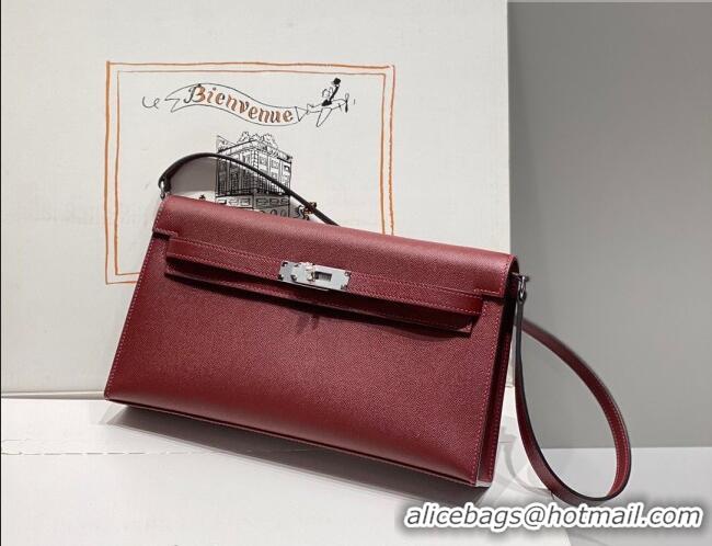 Cheapest Hermes Kelly Elan Bag in Saffiano Cow Leather 4078 Burgundy/Silver 2026 (Half Handmade)