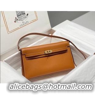 Original Cheap Hermes Kelly Elan Bag in Saffiano Cow Leather 4078 Brown/Gold 2026 (Half Handmade)