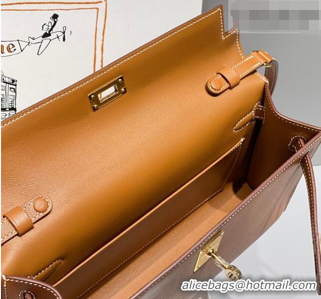 Original Cheap Hermes Kelly Elan Bag in Saffiano Cow Leather 4078 Brown/Gold 2026 (Half Handmade)