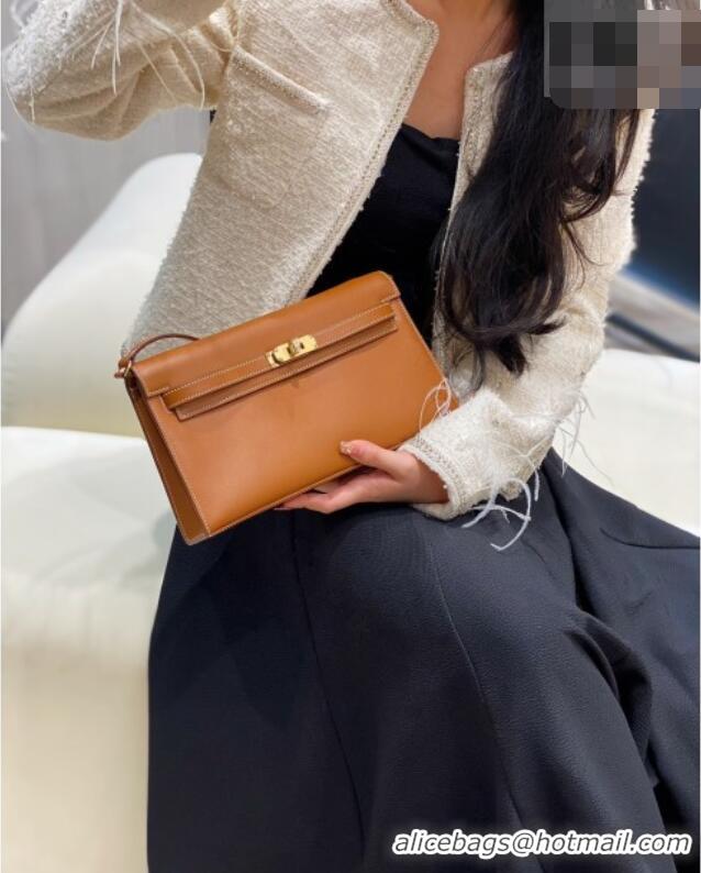 Original Cheap Hermes Kelly Elan Bag in Saffiano Cow Leather 4078 Brown/Gold 2026 (Half Handmade)