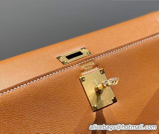 Original Cheap Hermes Kelly Elan Bag in Saffiano Cow Leather 4078 Brown/Gold 2026 (Half Handmade)