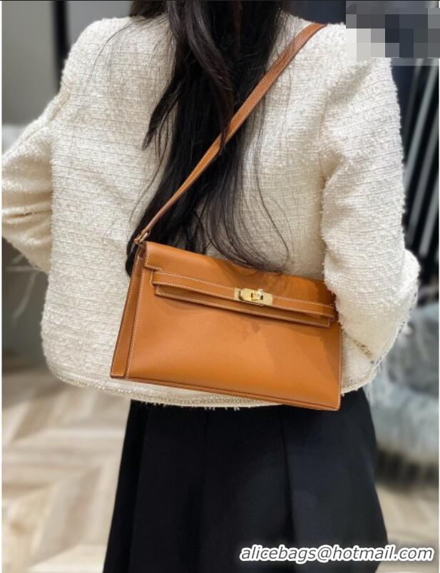 Original Cheap Hermes Kelly Elan Bag in Saffiano Cow Leather 4078 Brown/Gold 2026 (Half Handmade)