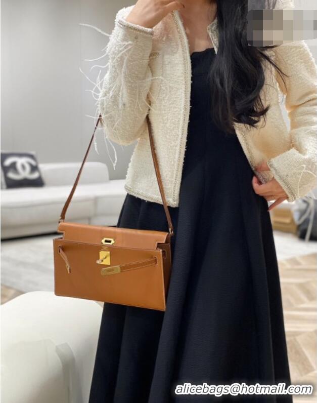 Original Cheap Hermes Kelly Elan Bag in Saffiano Cow Leather 4078 Brown/Gold 2026 (Half Handmade)