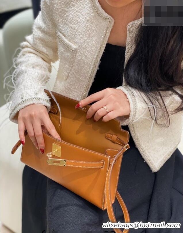 Original Cheap Hermes Kelly Elan Bag in Saffiano Cow Leather 4078 Brown/Gold 2026 (Half Handmade)