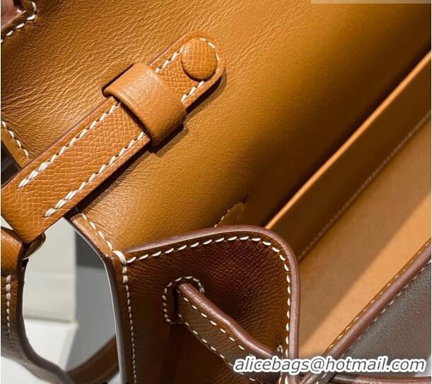 Original Cheap Hermes Kelly Elan Bag in Saffiano Cow Leather 4078 Brown/Gold 2026 (Half Handmade)