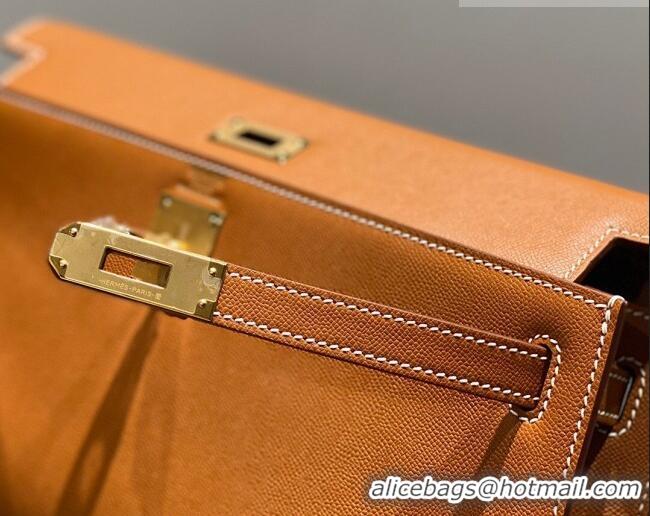 Original Cheap Hermes Kelly Elan Bag in Saffiano Cow Leather 4078 Brown/Gold 2026 (Half Handmade)