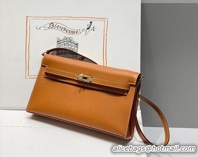 Original Cheap Hermes Kelly Elan Bag in Saffiano Cow Leather 4078 Brown/Gold 2026 (Half Handmade)
