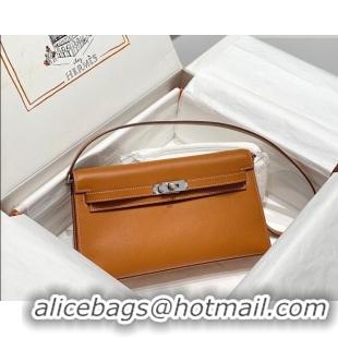 Inexpensive Hermes Kelly Elan Bag in Saffiano Cow Leather 4078 Brown/Silver 2026 (Half Handmade)