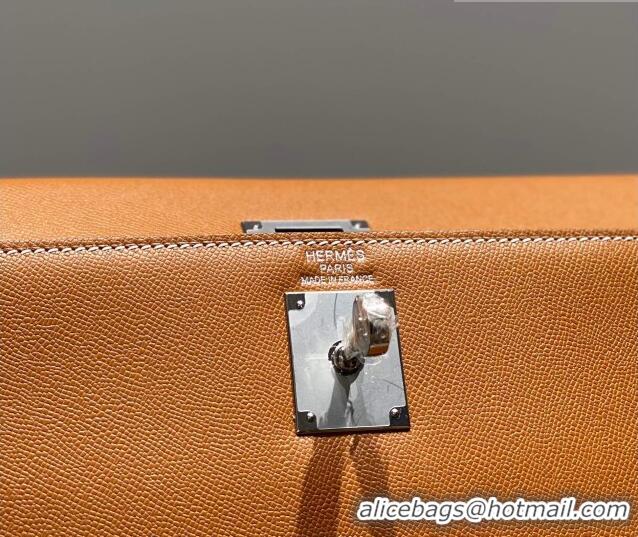 Inexpensive Hermes Kelly Elan Bag in Saffiano Cow Leather 4078 Brown/Silver 2026 (Half Handmade)