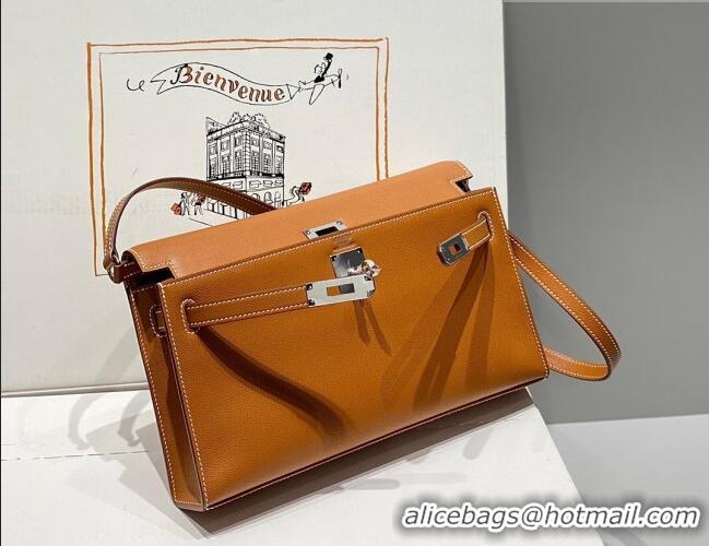 Inexpensive Hermes Kelly Elan Bag in Saffiano Cow Leather 4078 Brown/Silver 2026 (Half Handmade)