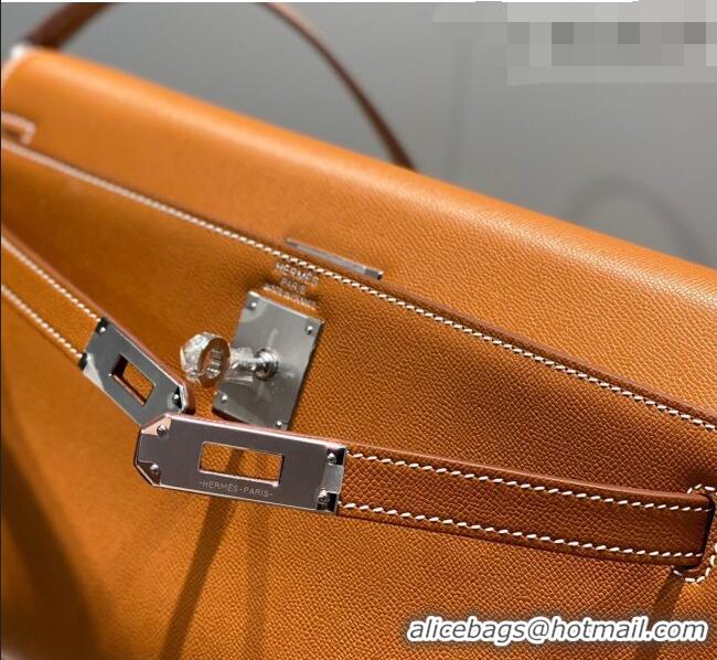 Inexpensive Hermes Kelly Elan Bag in Saffiano Cow Leather 4078 Brown/Silver 2026 (Half Handmade)