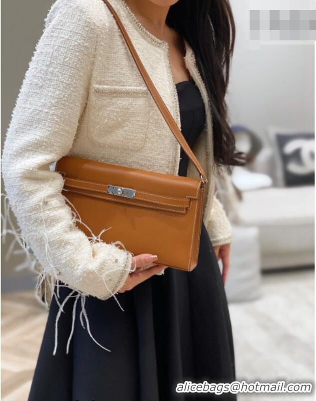 Inexpensive Hermes Kelly Elan Bag in Saffiano Cow Leather 4078 Brown/Silver 2026 (Half Handmade)