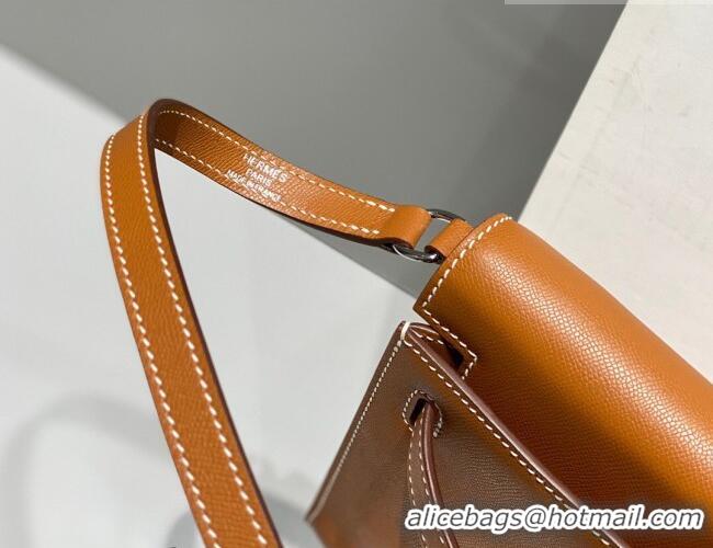 Inexpensive Hermes Kelly Elan Bag in Saffiano Cow Leather 4078 Brown/Silver 2026 (Half Handmade)