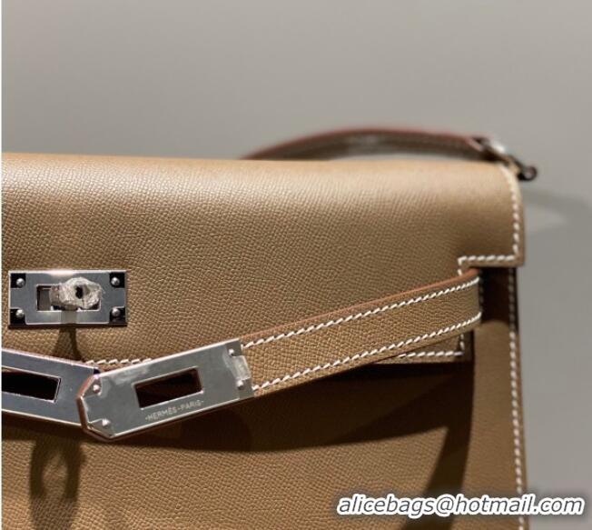 Good Taste Hermes Kelly Elan Bag in Saffiano Cow Leather 4078 Elephant Grey/Silver 2026 (Half Handmade)
