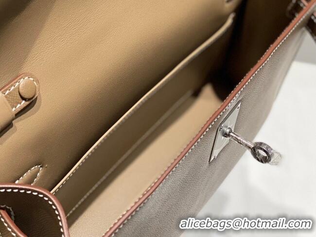 Good Taste Hermes Kelly Elan Bag in Saffiano Cow Leather 4078 Elephant Grey/Silver 2026 (Half Handmade)