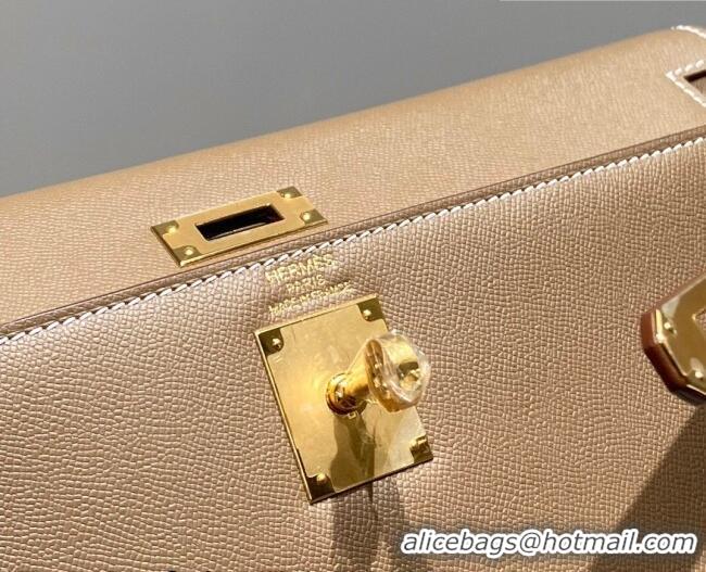 Reasonable Price Hermes Kelly Elan Bag in Saffiano Cow Leather 4078 Elephant Grey/Gold 2026 (Half Handmade)